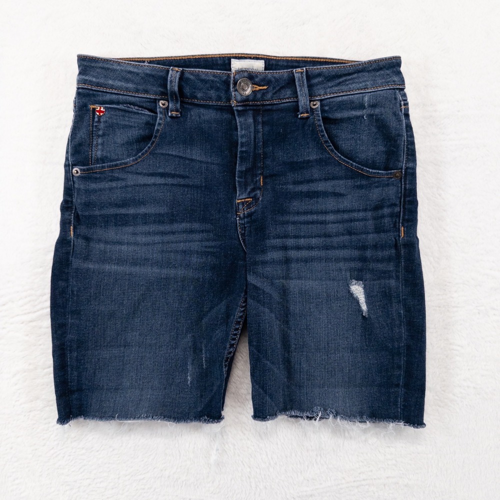 Hudson Denim Shorts Women 28 Blue Distressed Cut Off Frayed Hem Stretch Mid Rise